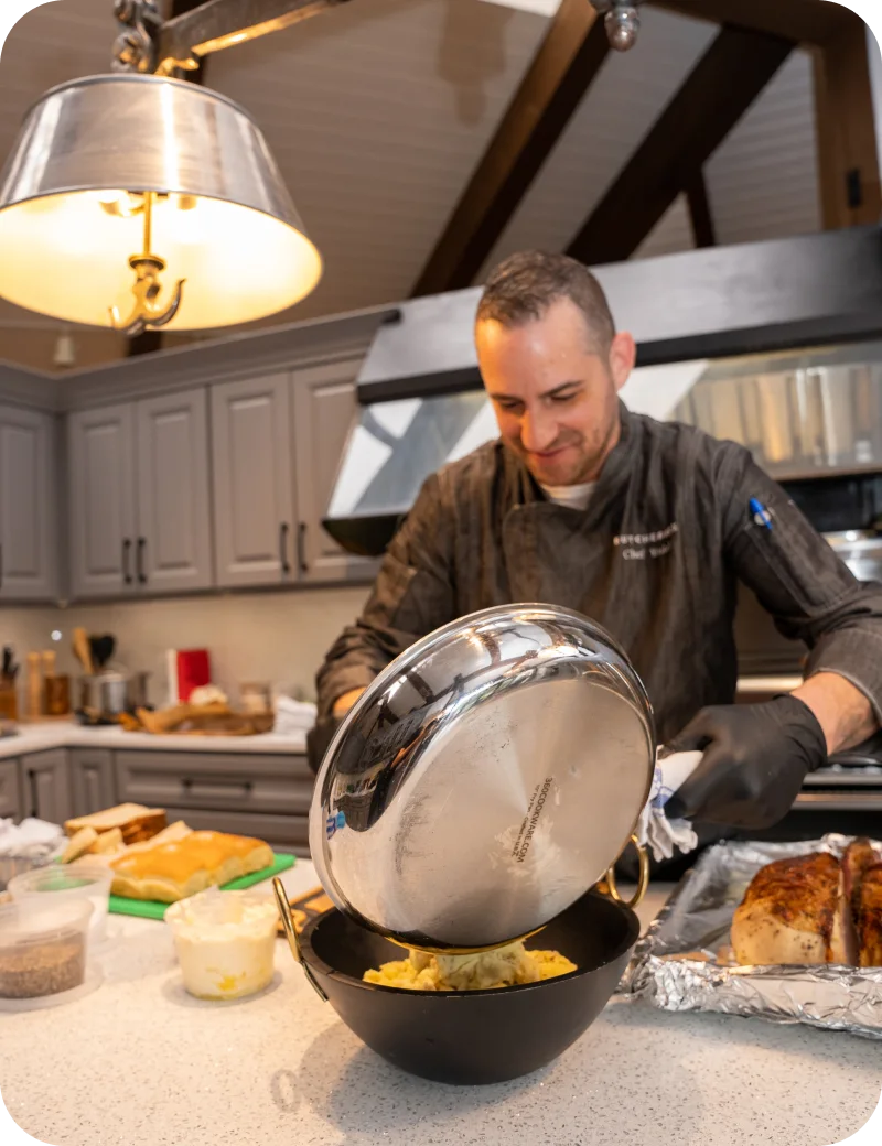 Chef cooking in 360cookwares Stainless Steel Pan
